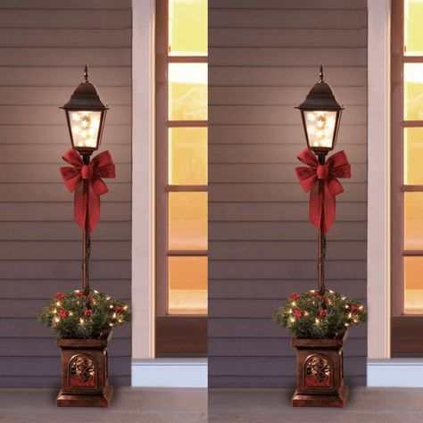 Holiday Time Pre-Lit 4 Christmas Lamp Post Tree Just $25! Deck Door, Christmas Lamp Post, Christmas Lamp, Porch Deck, Gold Christmas Decorations, Easy Christmas Decorations, Diy Christmas Decorations Easy, Christmas Lanterns, Christmas Porch