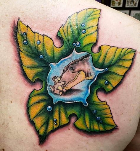 Mother Daughter Dinosaur Tattoos, Tree Star Land Before Time, Dragon Tales Tattoo, Land Before Time Tattoo, Little Foot Tattoos, Disney Inspired Tattoos, Fandom Tattoos, Disney Sleeve Tattoos, Dinosaur Tattoos