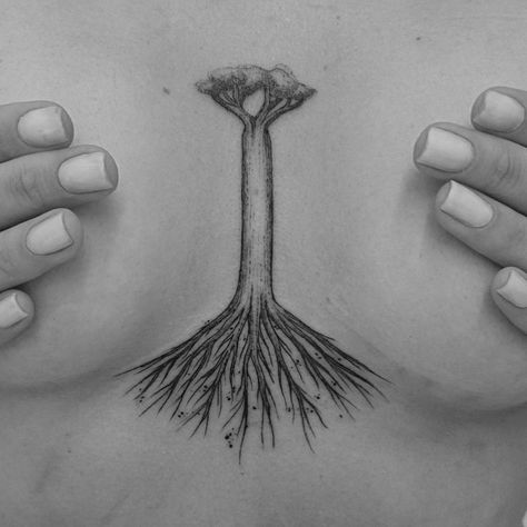 Baobab Tree Tattoo Baobab Tree Tattoo, A Body Drawing, Tree Tattoo Chest, Drawing Wings, New Orleans Tattoo, Chest Tattoos For Men, Full Chest Tattoos, Matching Tats, Bright Tattoos