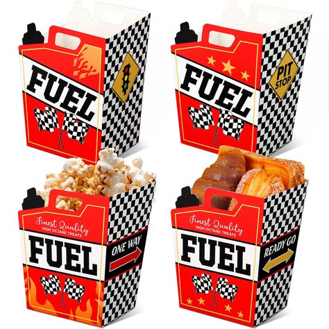 PRICES MAY VARY. What You'll Get: the package includes 12 pieces of race car popcorn treat boxes in 4 styles, and the size is about 7.1 x 5.5 inch/ 18 x 14 cm, sufficient quantity and appropriate size to meet your party decoration needs Race Car Table Centerpiece Bucket: you can add these racing theme party supplies to your party table, and make your racing game/ racing theme birthday party eye catching and impressive Large Size Paper Bucket: these race car popcorn boxes can be applied to hold c