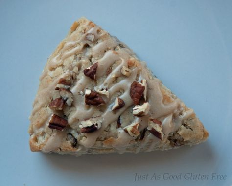 Gluten Free Pecan Scones with Maple Glaze - Just As Good Gf Biscuits, Pecan Scones, Brown Rice Cooking, Gluten Free Pecan, Dessert Breads, Gf Cookies, Gluten Free Scones, Maple Frosting, Cooking A Roast