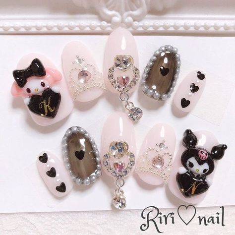 kuromi and my melody nail My Melody Y Kuromi, Kuromi Y My Melody, Kawaii Nail Art, Red Napkins, Super Cute Nails, Korean Nails, Cute Nail Art Designs, Hello Kitty Nails, Really Cute Nails