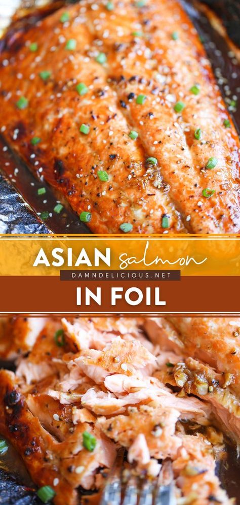 Best Summer Dinner Recipes, Baked Salmon In Foil, Asian Salmon Recipes, Oven Salmon, Asian Salmon, Asian Fish Recipes, Summer Dinner Recipes, Camping Meal, Salmon In Foil