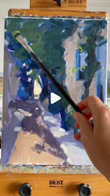 Painting Dappled Light, Dappled Light Painting, Painterly Art Style, Allaprima Painting, Clare Bowen, Dappled Light, Holiday Painting, Artist Alley, Greece Islands