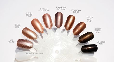 Color Focus | Bronze and Metallic Nail Lacquers - The Beauty Look Book Bronze Dip Powder Nails, Bronze Nail Polish, Dior Nail Polish, Dior Nails, Bronze Nails, Nail Swatches, Brown Nail Polish, Sugar Nails, Fab Nails