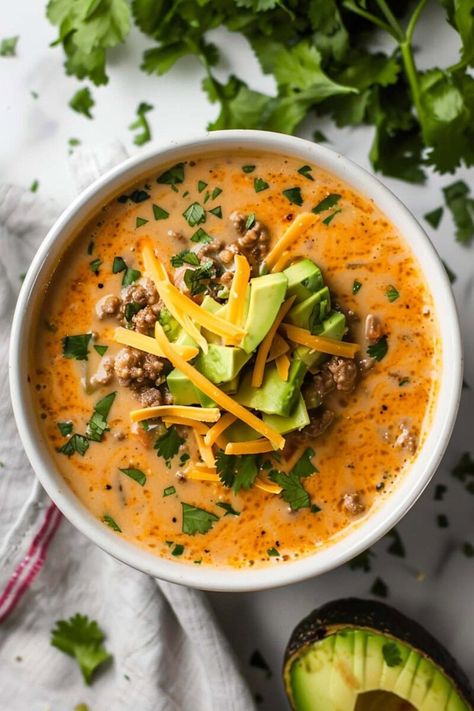 Creamy Keto Taco Soup {6 Ingredients} - The Big Man's World ® Taco Soup Keto, Healthy Taco Soup, Creamy Taco Soup, Keto Taco Soup, Low Carb Taco Soup, Low Carb Taco, Soup Video, Soup Keto, Healthy Taco