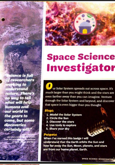 Space Science Investigator Page 1 of 11 Junior Girl Scouts Activities, Girl Scout Badges Requirements, Girl Scout Levels, Junior Girl Scout Badges, Girl Scout Meeting Ideas, Girl Scout Patches, Girl Scout Badges, Girl Scout Activities, Scout Badges