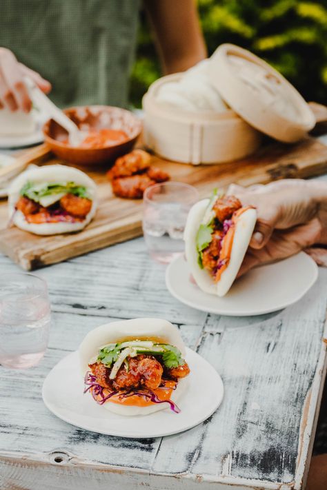 Korean Chicken Bao Buns | Rangitikei Chicken Korean Chicken Bao, Chicken Bao Buns, Steamed Bao Buns, Steamed Bao, Impressive Appetizers, Free Range Chicken, Gochujang Sauce, Korean Chicken, Bao Buns