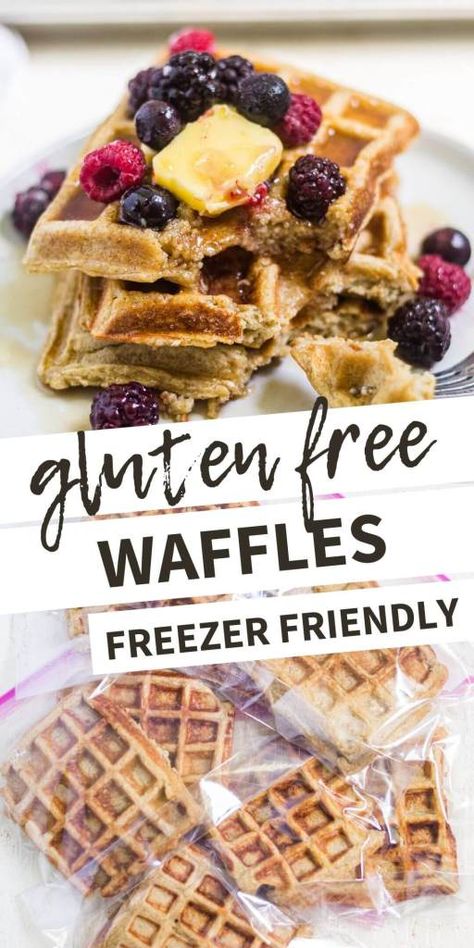 These freezer friendly gluten free waffles are made from oats, bananas dairy free milk and come together in minutes in the blender. Freeze them then toast them in the morning for a quick and healthy breakfast. Freezer Waffles, Almond Flour Waffles, Oatmeal Waffles, Quick And Healthy Breakfast, Waffles Easy, Gluten Free Waffles, Gluten Free Oatmeal, Pumpkin Waffles, Freezer Breakfast