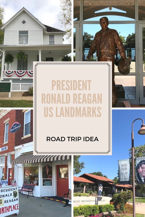 If you are looking for a road trip that takes you to the major landmarks of President Ronald Reagan’s life, this is for you! So grab your GPS, your suitcase and your family and let’s take the ultimate President Ronald Reagan Road trip! Presidential Homes, Illinois Travel, Presidential Libraries, United States Presidents, Outdoor Vacation, California Vacation, Us Road Trip, American Road Trip, Us Destinations