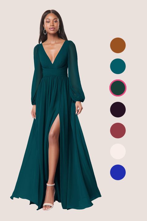 Long Sleeve Dusty Blue Dress, Jj House Dresses Bridesmaid, October Wedding Bridesmaid Dresses, Fall Formal Dresses Wedding Guest, Sleeved Bridesmaid Dresses, Peacock Blue Dress, Peacock Bridesmaid Dresses, Teal Bridesmaid Dresses, Winter Bridesmaids