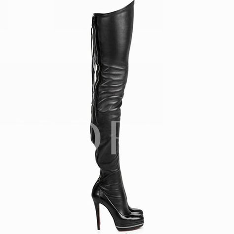 Stiletto Heel Black Knee High Women Otk Boots Black Leather Thigh High Boots, Christian Louboutin Wedding Shoes, Party High Heels, Women's Over The Knee Boots, Red Bottom Shoes, Christian Louboutin Boots, Leather Thigh High Boots, Black Platform Shoes, Knee High Heels