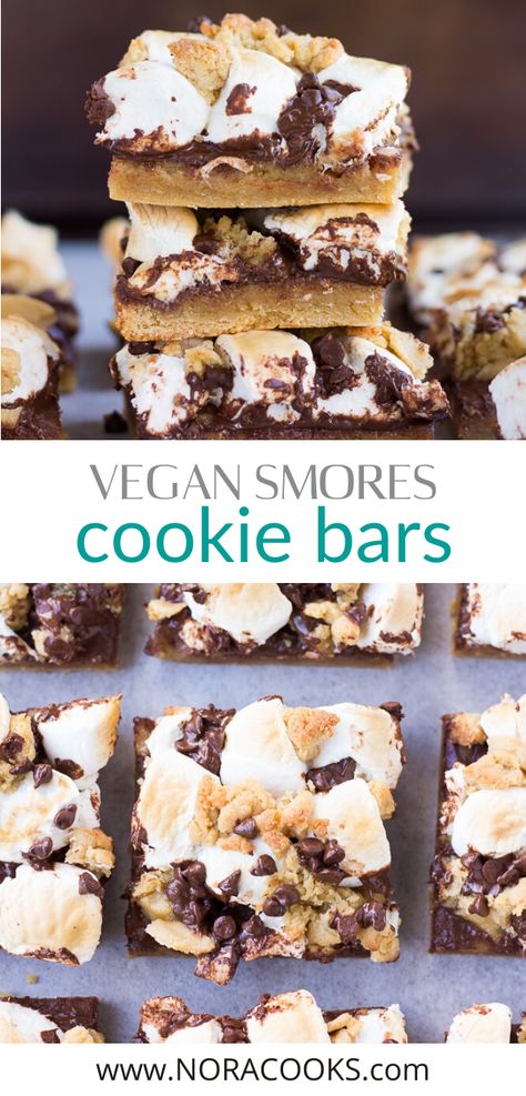 Smores Cookie Bars, Smores Cookies Bars, Vegan Smores, Golden Cookie, Smores Cookie, Marshmallow Topping, Vegan Marshmallows, Vegan Bar, Desserts Vegan