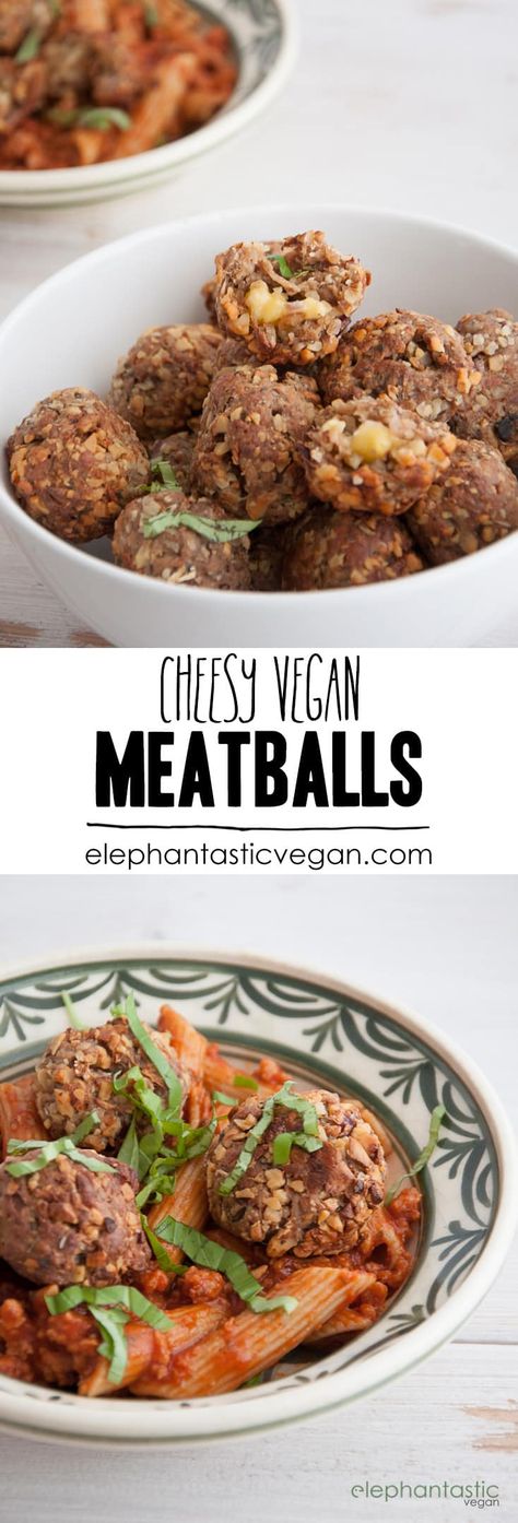 Cheesy Vegan Meatballs | ElephantasticVegan.com Vegan Eggplant Meatballs Recipes, Meet Balls, Classic Meatballs, Vegan Meatballs Recipe, Eggplant Meatballs, Meatless Meatballs, Vegan Meatballs, Veggie Meals, Meatballs Easy