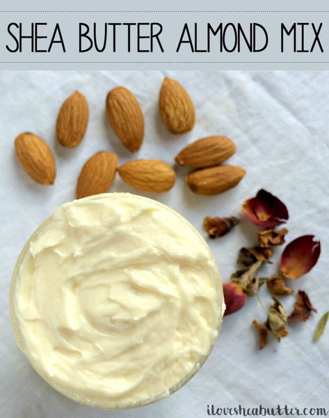 DIY Shea Butter and Almond Oil Mix for Beautiful Skin & Hair - beautymunsta - free natural beauty hacks and more! Diy Shea Butter, Almond Oil Uses, Natural Beauty Hacks, Almond Oil Benefits, Shea Butter Face, Diy Body Butter, Lotion Recipe, Wrinkle Free Skin, Acne Oil