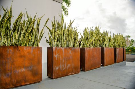 Green Nature Aesthetic, Metal Trough Planter, Metal Trough, Commercial Planters, Garden Party Ideas, Corten Steel Planters, Metal Planter Boxes, Trough Planters, Fiberglass Planters