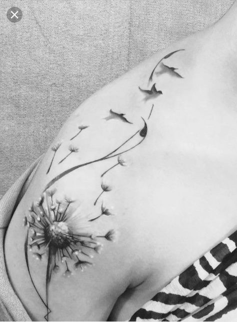 Tatuaje Cover Up, Feminine Shoulder Tattoos, Dandelion Tattoo Design, Animal Tattoo Ideas, Dandelion Tattoo, Feather Tattoo Design, Mommy Tattoos, Tasteful Tattoos, Neck Tattoos