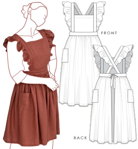 Full Skirt Apron, Dress Apron Pattern, Frilly Apron Pattern Free, Plus Size Apron Dress Pattern, Ruffled Apron Pattern Free, Wrap Around Apron Pattern Free, 1940s Apron Pattern, Skirt Apron Pattern, Sew An Apron Free Pattern