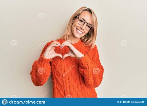 Photo about Beautiful blonde woman wearing casual clothes and glasses smiling in love doing heart symbol shape with hands. romantic concept. Image of finger, heart, conceptual - 214005414 Hands Romantic, Senior Ideas, Finger Heart, Branding Shoot, Hand Photo, Blonde Woman, Heart Symbol, Blonde Women, Casual Clothes