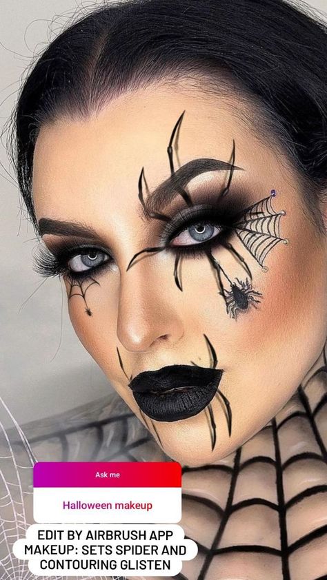 Spider Queen Costume Make Up, Halloween Spider Costume Women, Spider Halloween Costume Women, Womens Spider Costume, Spiderweb Face Paint, Spider Man Makeup Women, Spider Woman Makeup, Spider Make Up, Spiderman Makeup Looks