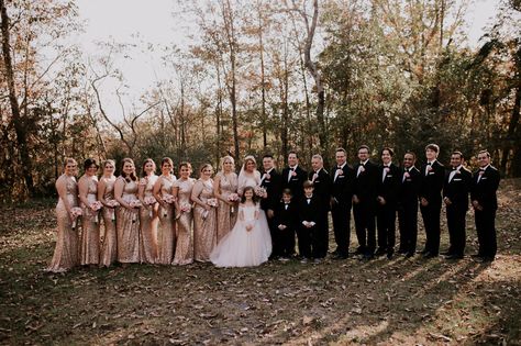 Black And Rose Gold Tuxedo, Charcoal Tuxedo Wedding, Rose Gold Bridesmaid Dresses, Blush Pink And Black Wedding, Champagne Wedding Themes, Kingdom Boutique, Rose Gold Bridesmaid Dress, Black Flower Girl Dress, Queens Wedding