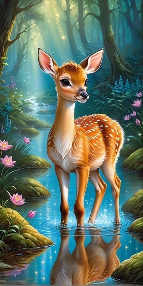 Forest Animal Painting Acrylic, Animal Canvas Paintings, Animal Paintings Acrylic, Baby Animal Drawings, Deer Illustration, Amazing Animal Pictures, Deer Painting, Pencil Sketch Images, Wild Animals Pictures