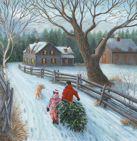 Christmas on the Farm | kevindoddsart.com Christmas On The Farm, Farm Wall Art, Christmas Scenery, Creative Decoration, Winter Painting, Winter Scenery, Christmas Scenes, Winter Art, Vintage Christmas Cards