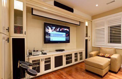 how to use cam lighting for finished basement | Recent Photos The Commons Getty Collection Galleries World Map App ... Projector Entertainment Center, Built Ins Around Projector Screen, Projector Screen Entertainment Center, Living Room Designs Projector, Projector Screen Living Room, Basement Entertainment Center, Home Theater Screens, Basement Movie Room, Attic Renovation Ideas