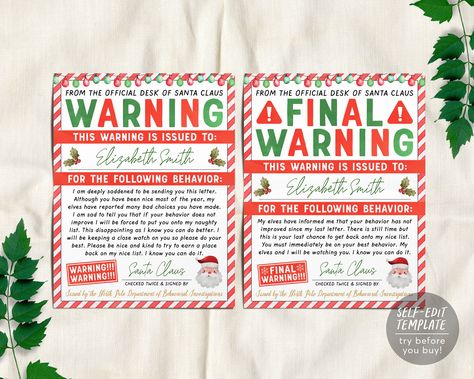 Santa Warning Letter, Elf Warning, Elf Surveillance, Behavior Report, Elf Shenanigans, Bad Elf, Pole Nord, Christmas Worksheets, I Feel Free