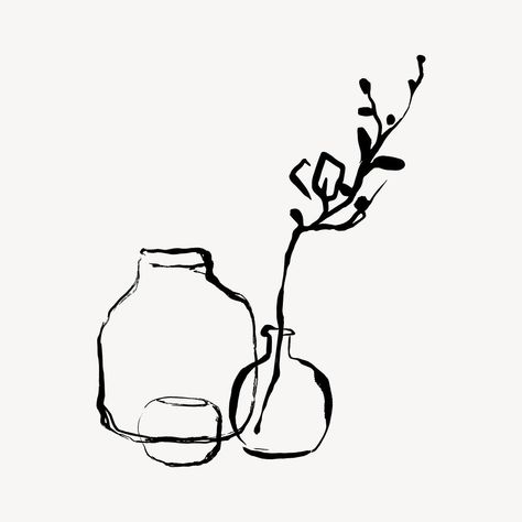 Broken Vase Illustration, Vessels Drawing, Vase Art Drawing, Vase Line Drawing, Envelope Tattoo, Modern Art Black And White, Flower Vase Drawing, Vase Drawing, Vase Illustration