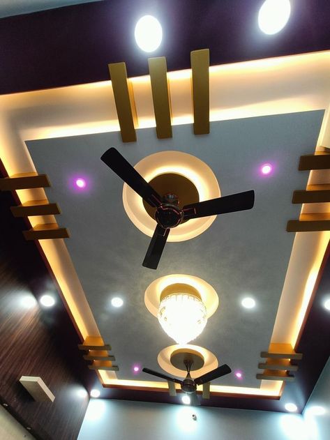 Hall Pop Ceiling Design Modern 2 Fan, False Ceiling Design With Fan, Hall Pop Ceiling Design With 2 Fans, Double Fan False Ceiling Design, Latest Pop Design For Bedroom, Wall Artifacts, Hall Pop, Latest False Ceiling Designs, Pop Design For Hall