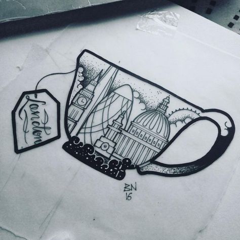 England Tattoo, British Tattoo, Tea Tattoo, Teacup Tattoo, Skyline Tattoo, Cup Tattoo, Petit Tattoo, Tree Tattoo Designs, London Tattoo