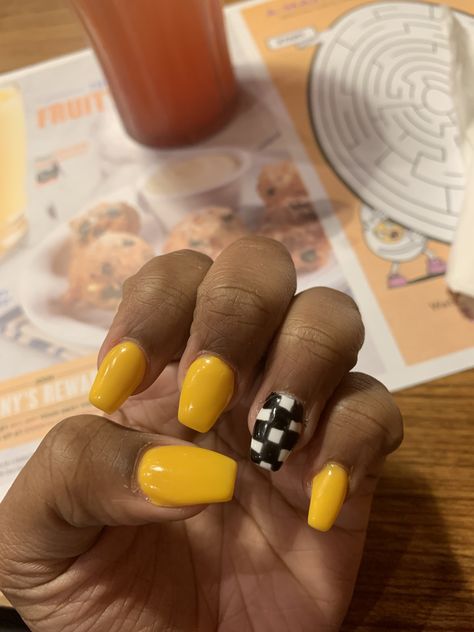 Checker design Diy Checkered Nails, Checkered Nails How To, Orange Nails Checkered, Yellow Checkered Nails, Colorful Checkered Nails, Checker Design, Pretty Nails, Convenience Store Products, Nails