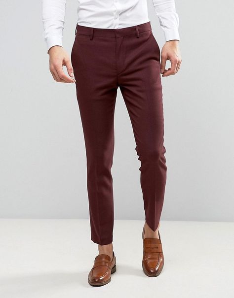 ASOS WEDDING Skinny Suit Pant In Burgundy Micro Texture Wedding Suits Men Burgundy, Suits Men Burgundy, Burgundy Pants Men, Gents Shirts, Asos Wedding, Maroon Pants, Mens Fashion Dressy, Outfit Hombre, Formal Men Outfit