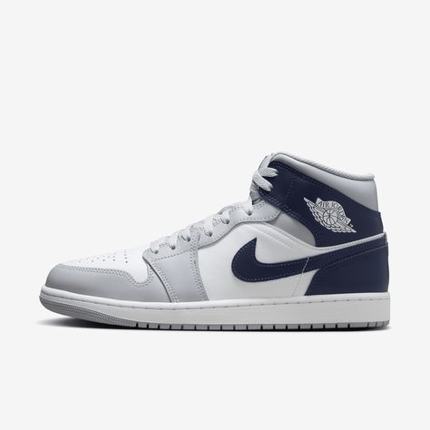 Inspired by the original AJ1, this mid-top edition maintains the iconic look you love while choice colors and crisp leather give it a distinct identity. Jordan 1 Retro High Outfit, Jordan 1 Gray, Jordan 1 Mid Wolf Grey, Red Sneakers Men, Nike Shoes Men, Men Nike Shoes, Jordan Air 1, Nike Shoes For Boys, Mid Shoes