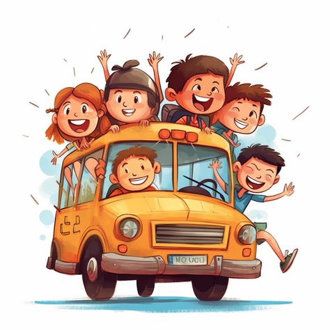 Children's Day School, Bus Sekolah, Cartoon School Bus, Kids Bus, Kindergarten Parent, Bus Cartoon, Bus Png, Bus School, Yellow School Bus