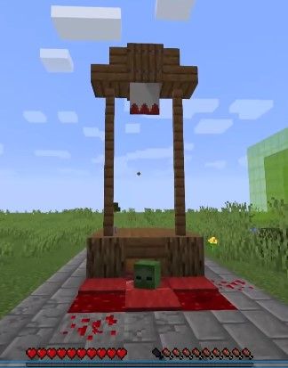 Mincraft Idea Houses Goth, Slaughterhouse Minecraft, Castle Decor Minecraft, Minecraft Food House Ideas, Dark Cottage Minecraft, Minecraft Execution Stand, Horror House Minecraft, Haunted House Minecraft Build, Minecraft Coal Mine