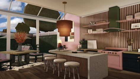 Lukas on X Townhouse Kitchen, Bloxburg Kitchen Ideas, Concrete Kitchen Island, Modern Family House, Bloxburg Kitchen, Blue Kitchen Cabinets, Oak Kitchen Cabinets, Concrete Kitchen, Kitchen Ceiling