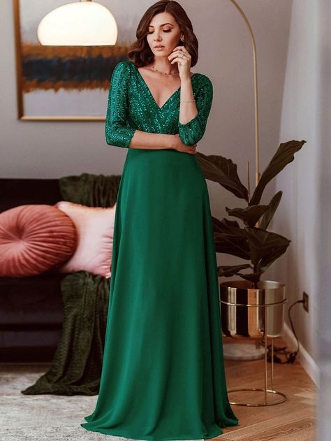 Elegant Evening Dresses Long, Dresses For Formal Events, Formal Maternity Dress, Sequin Evening Gowns, Green Dresses, Sequin Evening Dresses, Vestido Plus Size, Ever Pretty, Evening Dresses Plus Size