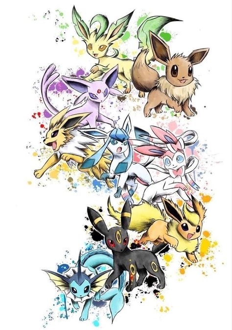 Eeveelutions Tattoo Ideas, Evie Evolution Pokemon, Eevee Tattoo Evolution, Evee Evolution Tattoo, Eevee Evolutions Tattoo, Evee Evolution Art, Eevee Evolutions Wallpaper, Eeveelutions Tattoo, Sylveon Tattoo