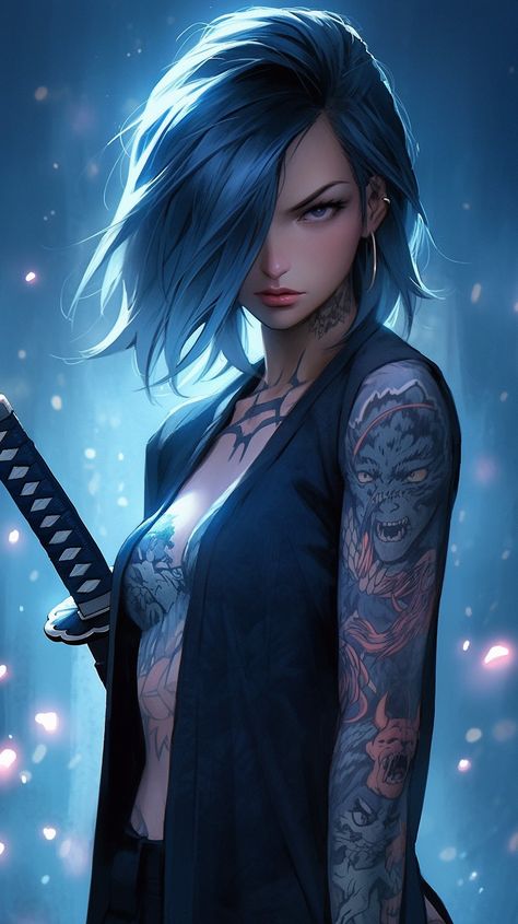 Image Scifi Character, Anime Handsome, Fire Aesthetic, Female Samurai, Elves Fantasy, Female Superhero, Cyberpunk Girl, Animation Sketches, Female Fighter