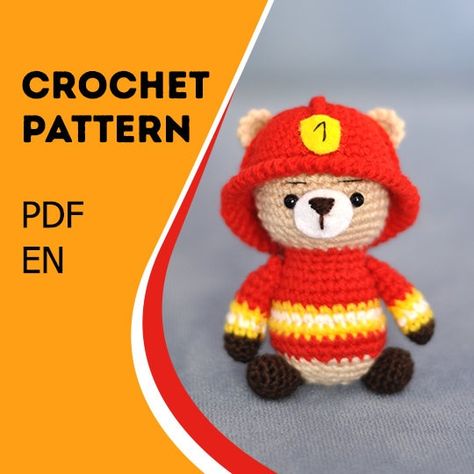 Crochet Firefighter, Bear Amigurumi Pattern, Teddy Bear Amigurumi, Bear Amigurumi, Birthday Gifts For Boys, Easy Gifts, Cute Crochet, Amigurumi Pattern, Firefighter