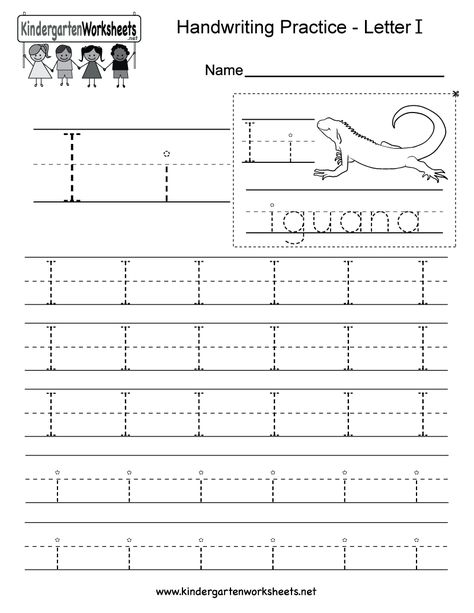 Letter I writing worksheet for kindergarten kids. This series of handwriting alphabet worksheets can also be cut out to make an original alphabet card or booklet. Printing Worksheets, Setting Writing, Letter L Worksheets, Letter I Worksheet, Letter Worksheets For Preschool, English Worksheets For Kindergarten, Handwriting Practice Worksheets, Kindergarten Letters, Writing Practice Worksheets