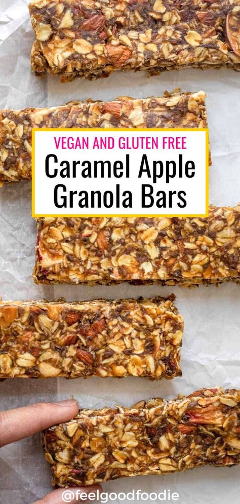 Granola Bars Healthy, Apple Granola Bars, Apple Granola, Vegan Granola Bars, Baked Caramel Apples, Homemade Granola Healthy, Cinnamon Granola, Baked Caramel, Healthy Granola