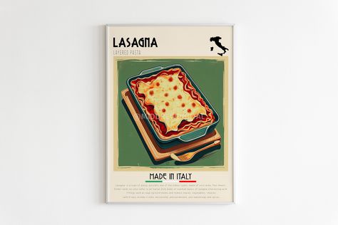 Italian Food Poster, Layered Pasta, Poster Cafe, Pasta Art, Italian Deli, Bar Art, Art Kitchen, Food Poster, Kitchen Art