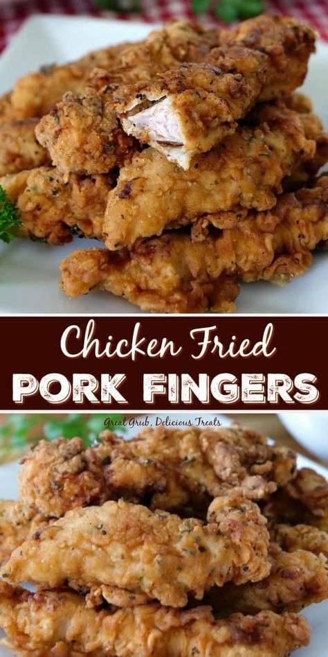 Chicken Fried Pork Fingers - Great Grub, Delicious Treats Pork Skillet Dinners, Pork Fingers, Chicken Fried Pork, Fried Steak Recipes, Pork Seasoning, Pork Chop Recipes Baked, Pork Chop Dinner, Pork Dinner, Pork Cutlets