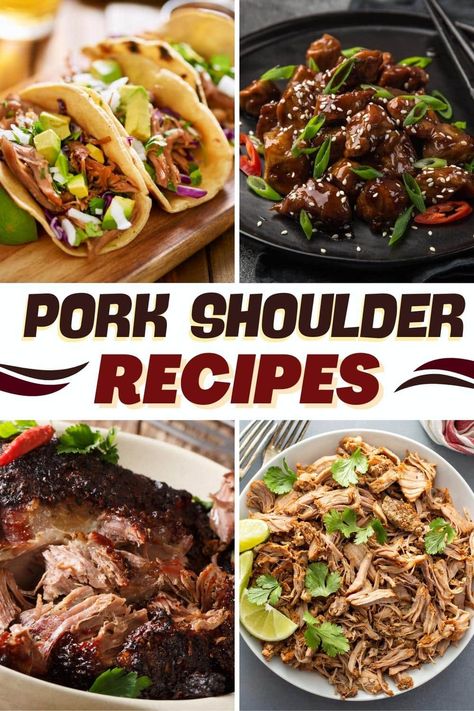 Nobody can resist these rich and tender pork shoulder recipes. They're super meaty, incredibly flavorful, and so soft, every bite melts in your mouth. Pork Shoulder Recipes, Slow Roast, Braised Pork, Breakfast Tacos, Pork Shoulder, Menu Ideas, Pork Roast, Melt In Your Mouth, Meat Tenderizer