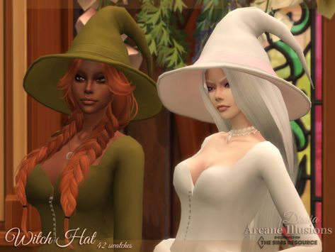 The Sims Resource - Arcane Illusions - Witch Hat Sims 4 Arcane, Sims 4 Spellcaster Cc, Flare Pants Pattern, Tinkerbell Dress, Cc Hats, Carrie Dress, Tumblr Sims 4, Strawberry Dress, Sims 4 Characters