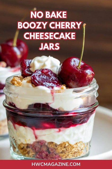 Cherry Cheesecake Jars, Graham Cracker Crumble, Cheesecake Jars, Bourbon Cherries, Dairy Recipes, Cherry Compote, Cheesecake In A Jar, Cheesecake Mousse, Cherry Cheesecake