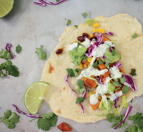 Lime Sweet Potato, Potato And Black Bean Tacos, Black Bean And Sweet Potato, Bean And Sweet Potato, Sweet Potato And Black Bean, The Chunky Chef, Chunky Chef, Sweet Potato Tacos, Black Bean Tacos